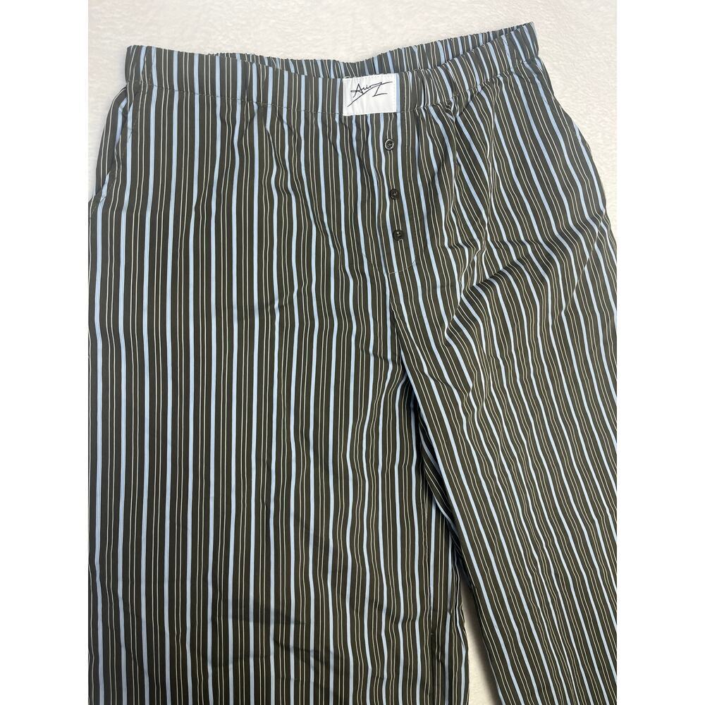 NWT Aiirz Olive Green/Blue Striped Pajama Pant Trousers Preppy City Classic sz L - Picture 3 of 7